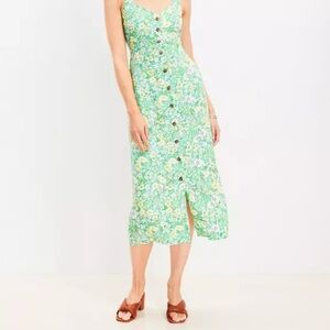 Loft- Petite Floral Crossover Back Button Midi Dress